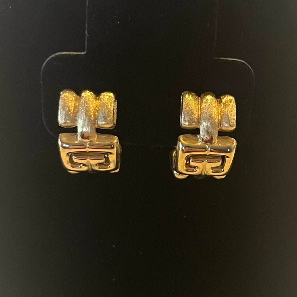 Givenchy Gold-Tone Vintage Logo Earrings + COA - Picture 8 of 12